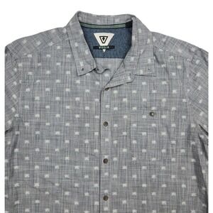 Vissla Short Sleeve Button Up Shirt Sz L Palm Tree Print Grey Surf